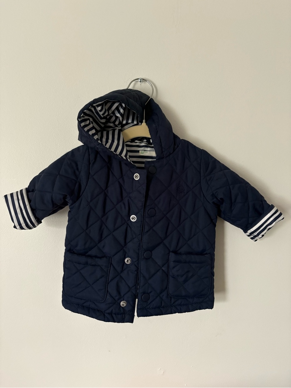 United Colors Of Benetton Navy Quilted Hooded Jacket for baby